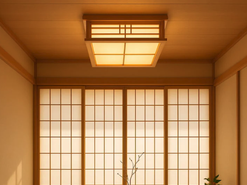 Japanese Hinoki Wood Tatami Tea Room Ceiling Lamp
