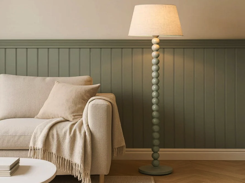 Vintage Sage Green Fabric Shade Floor Lamp for Cozy Cottage Living Room