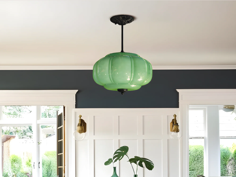 Stunning Green Glass Pumpkin Pendant Light Fixtures